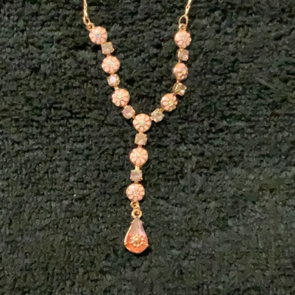 Pink choker drop necklace.